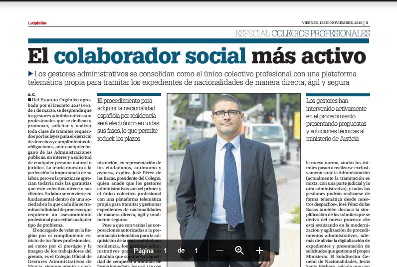 Especial Colegios Profesionales. La Opinión de Murcia. Noviembre 2016